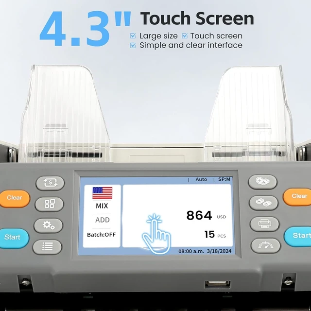 Alt view image 5 of 7 - RIBAO MC-50 Premium Bank Grade Money Counter Machine Multi Currency Mixed Denomination Bill Cash Value Counter 2 CIS/UV/MG/MT/IR Serial Number Recording