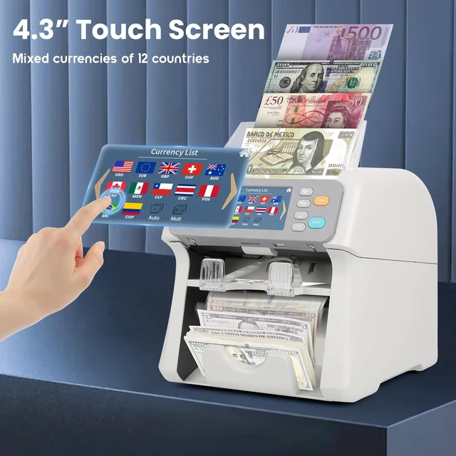 Alt view image 7 of 7 - RIBAO MC-165 Two-Pocket Mixed Denomination Money Counter Machine, Value Counting, White Bill Counter Multi Currency, CIS/UV/MG/IR Counterfeit Detection for Business