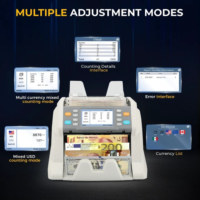 Alt view image 2 of 7 - RIBAO MC-40 Mixed Denomination Money Counter, Business Grade Cash Counting Machine, CIS/UV/MT Counterfeit Detection, Muti Currency Bill Counter Printer Compatible Value Count