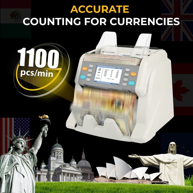 Alt view image 5 of 7 - RIBAO MC-40 Mixed Denomination Money Counter, Business Grade Cash Counting Machine, CIS/UV/MT Counterfeit Detection, Muti Currency Bill Counter Printer Compatible Value Count