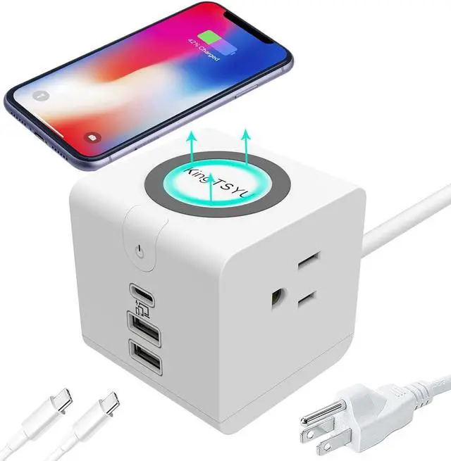 Main image of USB C Power Strip with PD 20W, Surge Protector with 15W Wireless Charger Power Delivery Fast Charging Station for Office Travel Home, 1 USB-PD Port 2 USB-A Port 2 AC Outlets 5FT Cord 10A, KingTSYU