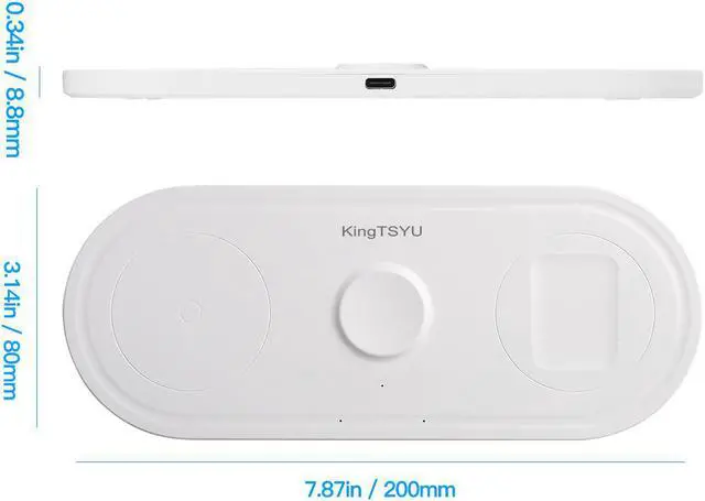 Alt view image 7 of 7 - 3 in 1 Wireless Charger Station Pad For Apple Watch AirPods Pro iPhone, Portable Charger Stand For Iphone 13/12/11 pro/XR/Xs Samsung Galaxy Qi Phones, iWatch SE/6/5/4/3/2/1, USB C 10W White KingTSYU