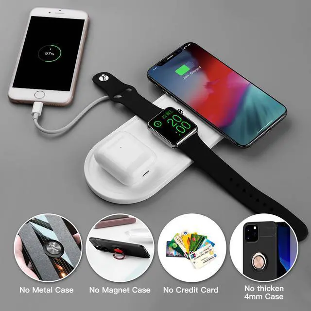 Alt view image 6 of 7 - 3 in 1 Wireless Charger Station Pad For Apple Watch AirPods Pro iPhone, Portable Charger Stand For Iphone 13/12/11 pro/XR/Xs Samsung Galaxy Qi Phones, iWatch SE/6/5/4/3/2/1, USB C 10W White KingTSYU