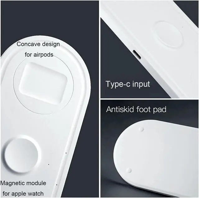 Alt view image 5 of 7 - 3 in 1 Wireless Charger Station Pad For Apple Watch AirPods Pro iPhone, Portable Charger Stand For Iphone 13/12/11 pro/XR/Xs Samsung Galaxy Qi Phones, iWatch SE/6/5/4/3/2/1, USB C 10W White KingTSYU