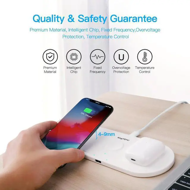 Alt view image 3 of 7 - 3 in 1 Wireless Charger Station Pad For Apple Watch AirPods Pro iPhone, Portable Charger Stand For Iphone 13/12/11 pro/XR/Xs Samsung Galaxy Qi Phones, iWatch SE/6/5/4/3/2/1, USB C 10W White KingTSYU