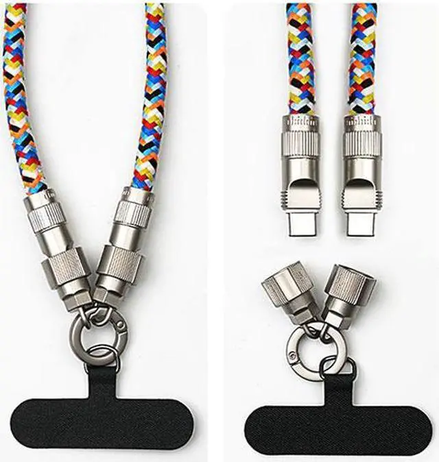 Main image of SCPBOWLQuick Charging Cable+Phone Lanyard (2 in 1), Data Transfer Cord,PD 60W, 480Mbps Max Speed,Type C to Type C, Multicolor,1200mm