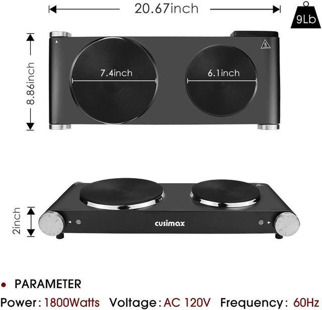 Cusimax 900W+900W Double Hot Plate, Portable Electric Double