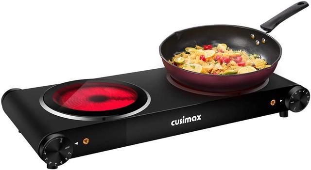 Cusimax Infrared Double Burner Hot Plates for Cooking, 1800-Watt Portable  Electric Stove, Black Stainless Steel Countertop Burner 