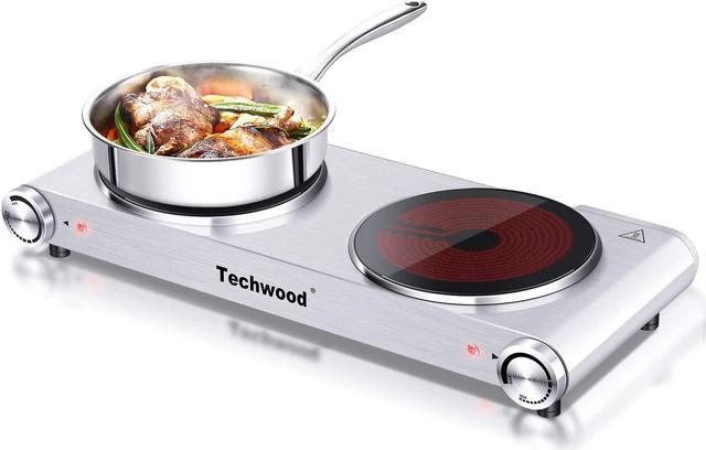 Techwood Hot Plate, 1800W Electric Dual Hot Plate, Countertop Stove Double  Burner for Cooking, Infrared Ceramic Hot Plates Double Cooktop, Silver,  Brushed Stainless Steel Easy To Clean 
