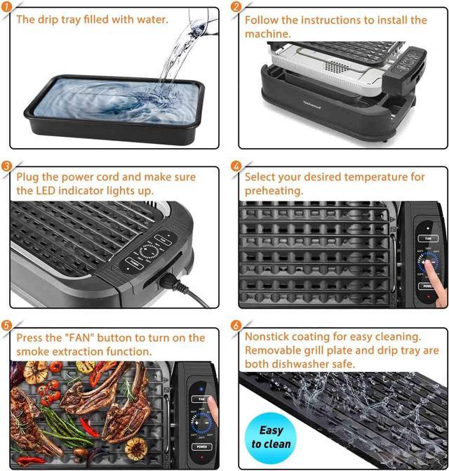 CUSIMAX Electric Smokeless Indoor Grill, Portable Korean BBQ Grill with LED  Smart Display & Tempered Glass Lid, Non-stick Removable Grill Plate,  Dishwasher Safe, Black 