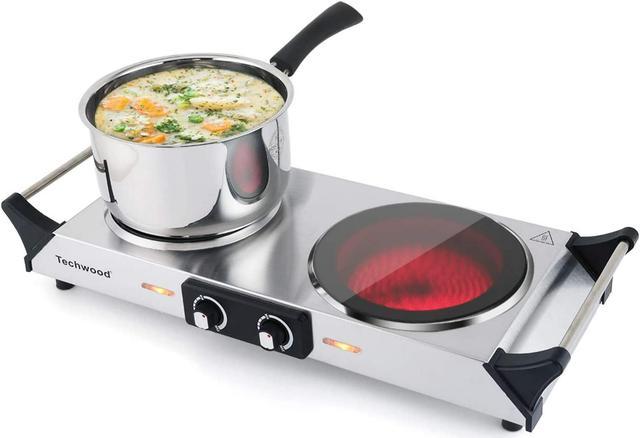 Hot Plate Techwood Doubel Burners for Cooking 1800W Countertop
