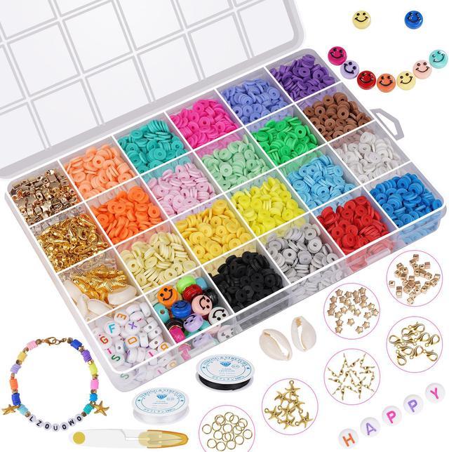 Polymer Clay Beads for Bracelets Making Aesthetic 4150+ Pcs Flat Heishi  Beads for Jewelry Making DIY Craft Kit with Letter Beads, Smiley Face Beads  and Charms etc(6mm 19 Colorful Beads) 