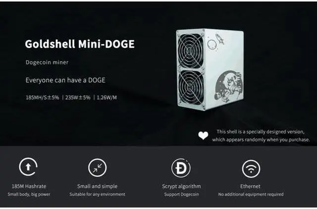 Alt view image 7 of 7 - Goldshell Mini-DOGE 185MH/S(with psu)DOGE& LTC Sceypt Mining Machine Low noise Small&simple Home Mining Home Riching