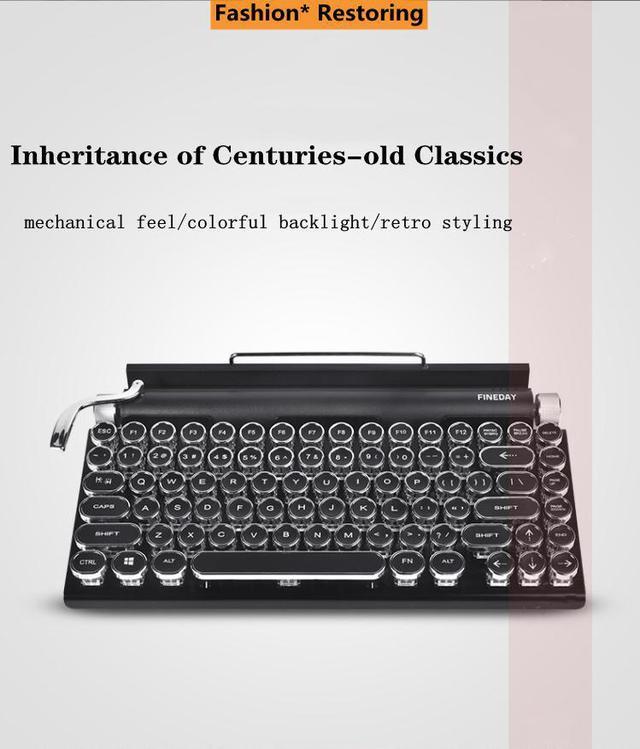 Alt view image 2 of 7 - Gaming Mechanical Keyboard Colorful Mobile Phone Tablet MAC Bluetooth 5.0 Punk Keycap Dot Retro Typewriter Black