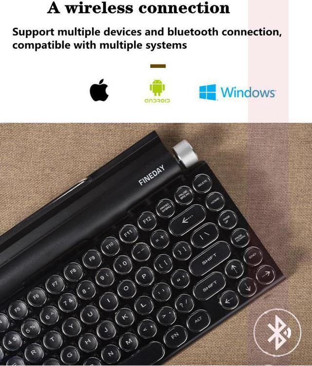 Alt view image 4 of 7 - Gaming Mechanical Keyboard Colorful Mobile Phone Tablet MAC Bluetooth 5.0 Punk Keycap Dot Retro Typewriter Black