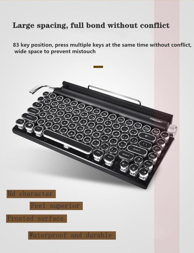 Alt view image 5 of 7 - Gaming Mechanical Keyboard Colorful Mobile Phone Tablet MAC Bluetooth 5.0 Punk Keycap Dot Retro Typewriter Black