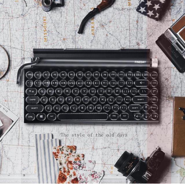 Main image of Gaming Mechanical Keyboard Colorful Mobile Phone Tablet MAC Bluetooth 5.0 Punk Keycap Dot Retro Typewriter Black