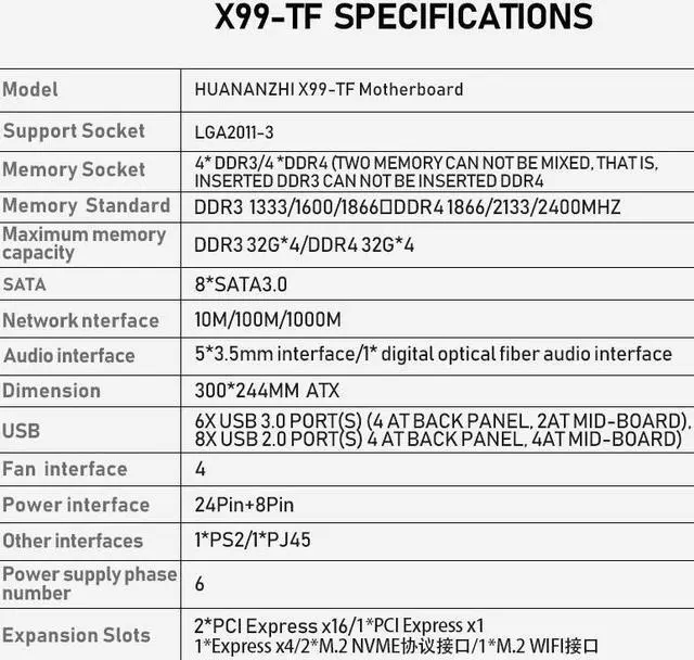 Alt view image 5 of 7 - HUANANZHI X99 TF Motherboard ATX Intel LGA 2011-v3 E5 v3 v4 I7 CPU DDR4 DDR 3 RAM Supports E5 2680V3 2506V3 2678 V3 E5 V3 V4 Xeon CPU Dual M.2 PICE NVME Socket Support DDR3 or DDR4 USB 3.0