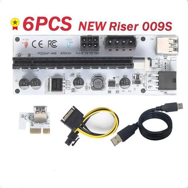 Main image of 6pcs New VER009S USB 3.0 PCI-E Riser VER 009S Express 1X 4x 8x 16x Extender Riser Adapter Card SATA 15pin to 6 pin Power Cable