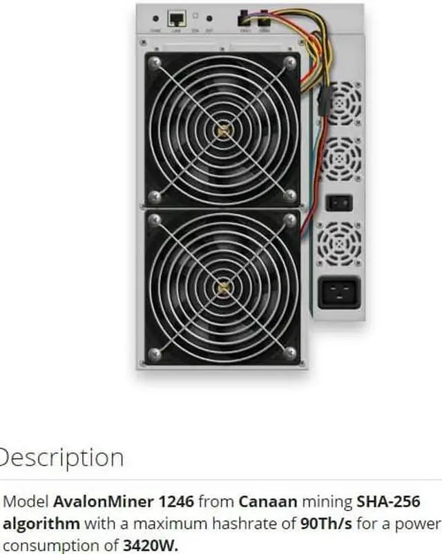 Alt view image 3 of 7 - Avalon Miner 1246 Canaan mining SHA-256 algorithm High profitable with a maximum hashrate of 90Th/s for a power consumption of 3420W Hot Selling Come with Power Supply