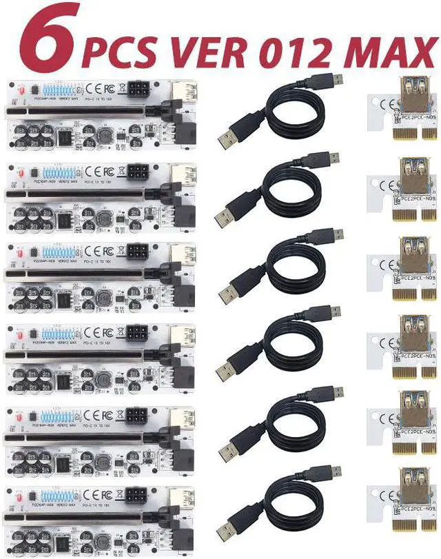 Main image of 6Pcs Newest Riser VER012 MAX USB 3.0 PCI-E Riser VER 012 MAX Express 1X 16x Extender GPU Riser Adapter Card LED Work Indicator
