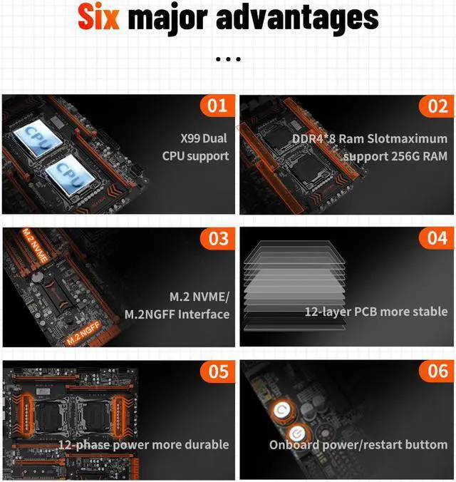 Alt view image 6 of 7 - HUANANZHI X99 F8D X99 Motherboard Intel Dual CPU X99 LGA 2011-3 E5 V3 DDR4 RECC 256GB M.2 NVME NGFF USB3.0 E-ATX X99 Server