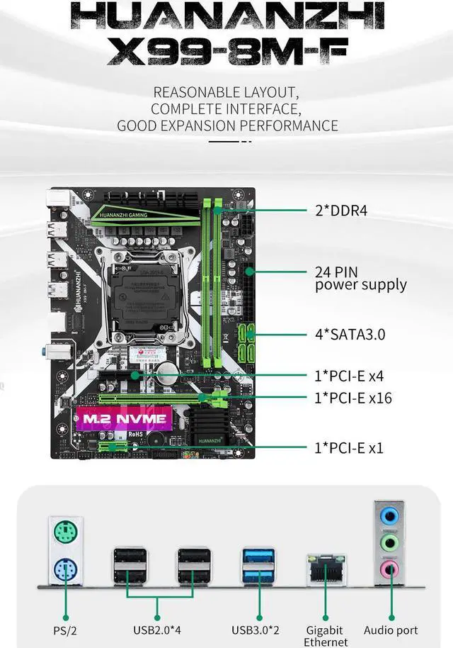 Alt view image 4 of 7 - HUANANZHI X99 8M F X99 Motherboard with Intel XEON E5 2670 V3 with 2*16G DDR4 RECC memory combo kit set NVME USB3.0 Server