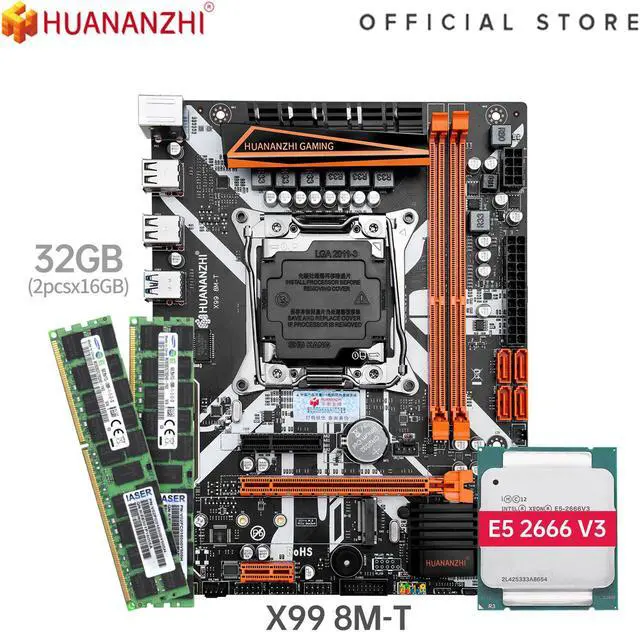 Main image of HUANANZHI X99 8M T X99 Motherboard with Intel XEON E5 2666 V3 with 2*16G DDR3 RECC memory combo kit set NVME USB3.0 ATX Server