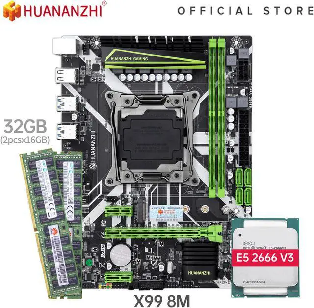 Main image of HUANANZHI X99 8M D4 X99 Motherboard with Intel XEON E5 2666 V3 with 2*16G DDR4 RECC memory combo kit set NVME USB3.0 ATX Server