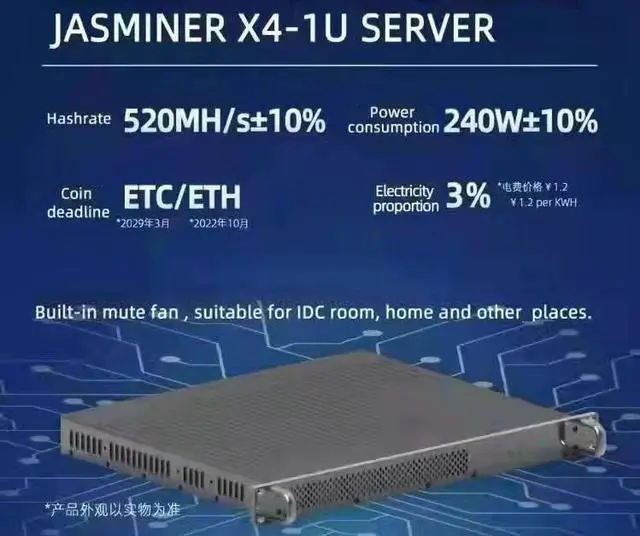 Alt view image 4 of 7 - Jasminer X4 1U Server ETC Asic Miner Hashrate of  520MH/s with Lowest Consumption 240W Ethereum Miner Supply and Guaranty by ELEC SPACE