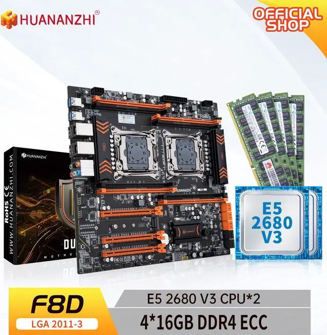 Main image of HUANANZHI X99 F8D LGA 2011-3 XEON X99 Motherboa with Intel E5 2680 V3*2 with 4*16GB DDR4 RECC memory combo kit NVME USB 3.0