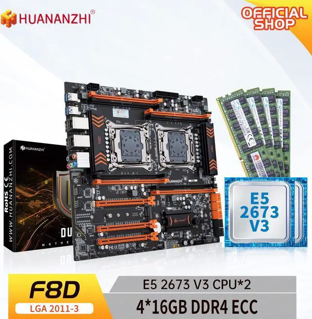 Main image of HUANANZHI X99 F8D LGA 2011-3 XEON X99 Motherboard with Intel E5 2673 V3*2 with 4*16GB DDR4 RECC memory combo kit NVME USB