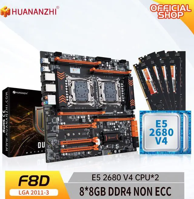 Main image of HUANANZHI X99 F8D LGA 2011-3 XEON X99 Motherboard with Intel E5 2680 V4*2 with 8*8GB DDR4 NON-ECC memory combo kit NVME