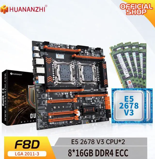Main image of HUANANZHI X99 F8D LGA 2011-3 XEON X99 Motherboard with Intel E5 2678 V3*2 with 8*16GB DDR4 RECC memory combo kit NVME
