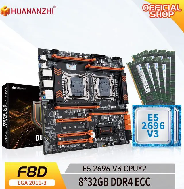 Main image of HUANANZHI X99 F8D LGA 2011-3 XEON X99 Motherboard with Intel E5 2696 V3*2 with 8*32GB DDR4 RECC memory combo kit NVME USB