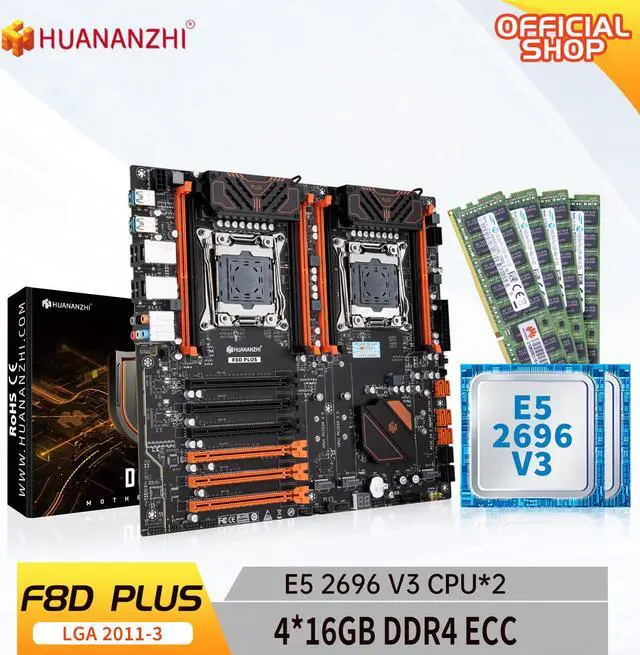 Main image of HUANANZHI X99 F8D PLUS LGA 2011-3 XEON X99 Motherboard with Intel E5 2696 V3*2 with 4*16G DDR4 RECC memory combo kit set