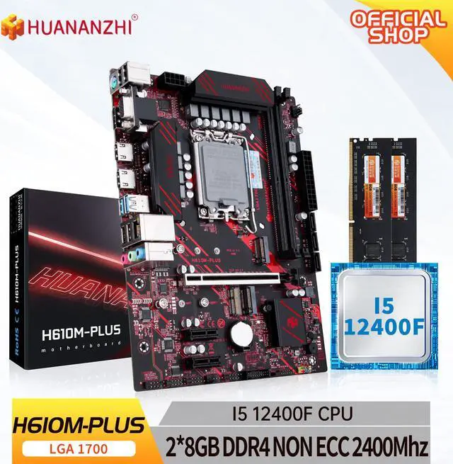 Main image of HUANANZHI H610M PLUS Motherboard M-ATX with Intel LGA 1700 Core i5 12400F with 2*8G DDR4 NON ECC Memory combo kit M.2 NVME