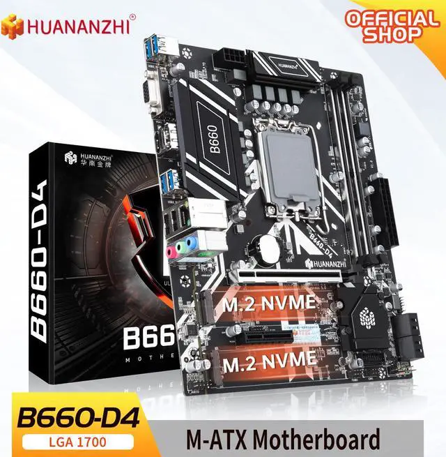 Main image of HUANANZHI B660 D4 M-ATX DDR4 Motherboard Support 12 13 Gen( Intel LGA 1700 CPU 12100F/12400F/12490F/12600F/12700F/13600F)