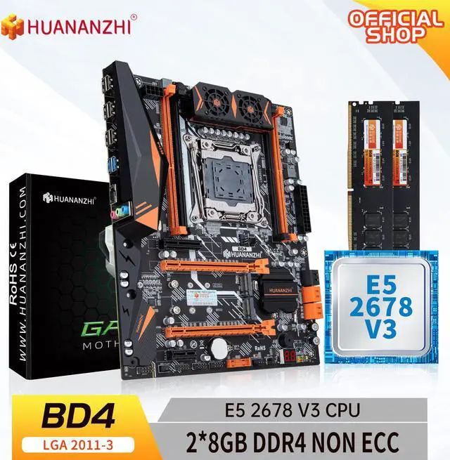 Main image of HUANANZHI X99 BD4 LGA 2011-3 XEON X99 Motherboard with Intel E5 2678 v3 with 2*8G DDR4 NON-ECC memory combo kit set NVME NGFF