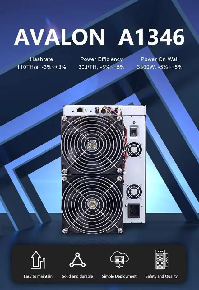 Alt view image 4 of 5 - New Avalon A1346 110TH/s Bitcoin Miner 3300W BTC Asic Miner Avalon Miner 1346 110T BTC Miner Crypto Machine Avalonminer A1346 110T Better Than Avalon A1246 A1166 pro