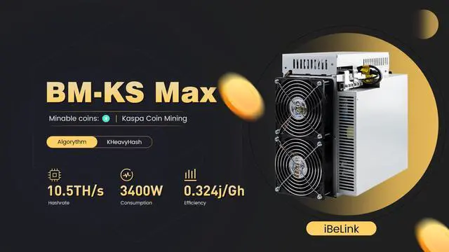 Alt view image 3 of 6 - iBeLink BM-KS Max KAS Miner 10.5TH/s 3400W KAS Crypto ASIC miner iBelink BM KS Max 10.5T Kaspa Miner Machine PSU Included