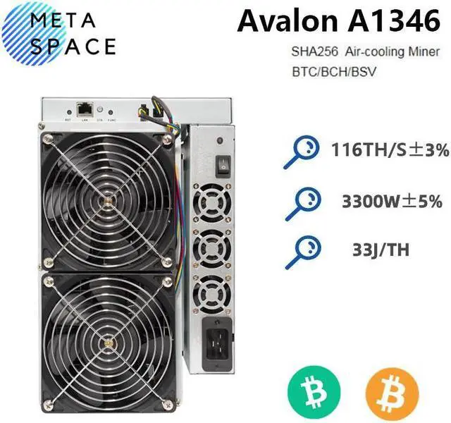 Main image of New Avalon A1346 116TH/s Bitcoin Miner 3300W BTC Asic Miner Avalon Miner A1346 116T BTC Crypto Machine BTC Mining Better Than Avalon A1246 A1166 pro Antminer S19 S19K PRO