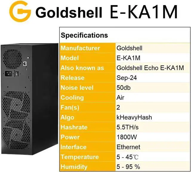 Alt view image 6 of 6 - New Gold-shell E-KA1M KAS Miner 5.5TH/S 1800W KAS Mining Rig Low Noise WiFi Version Kaspa Miner With PSU Asic KAS Server