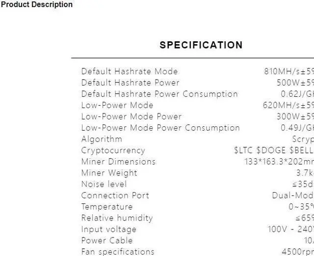 Alt view image 3 of 6 - New Gold shell Mini DOGE 3 Plus LTC&Doge Coin Miner 810MH/S 500W Dogecoin Miner LTC Miner Mini doge III Plus Gold-shell doge Miner