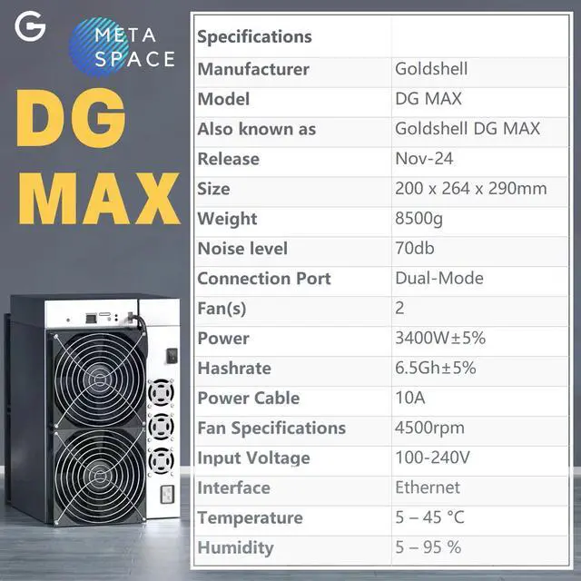 Alt view image 2 of 6 - New Gold-shell DG MAX Doge Miner 6500Mh/s 3400W LTC Doge Coin Miner Scrypt Algorithm Dogecoin Mining Machine Gold-shell DGMAX