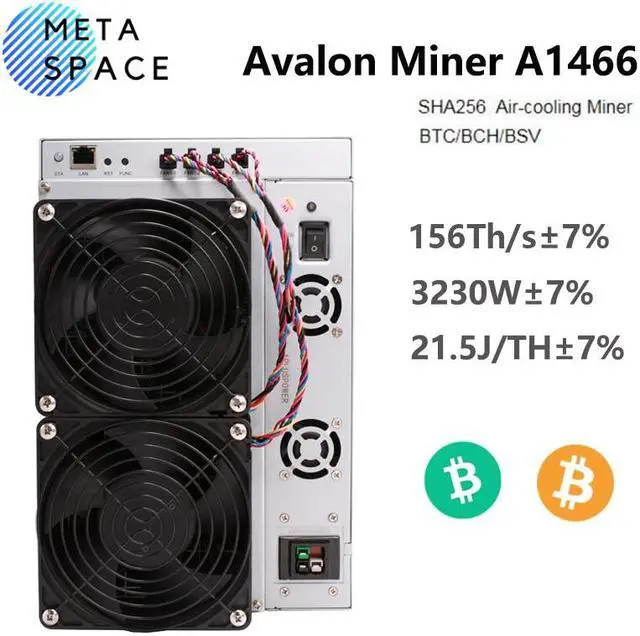 Main image of New Avalon Miner A1466 156TH/s 3230W Bitcoin Miner SHA-256 Canaan Crypto BTC Mining Machine Avalon A1466 BCH BTC Miner with PSU