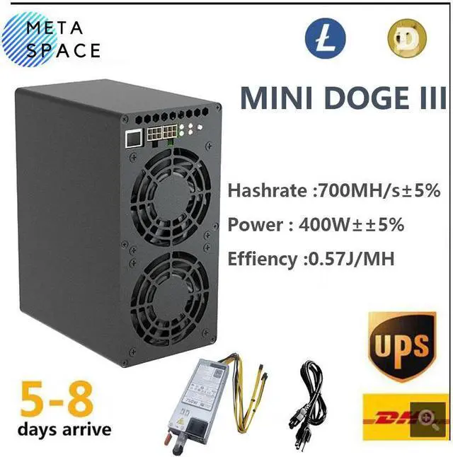 Main image of NEW Gold Shell MINI DOGE III Miner Support LTC and Doge Coin Miner Mini Doge 3 With PSU 700MH/S 400W Litcoin Miner Good For Home Mining Box Better Than Mini Doge II Miner