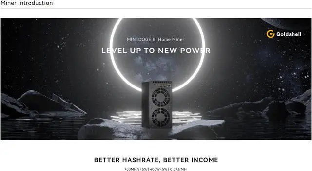 Alt view image 4 of 7 - New Gold-shell Mini Doge III 700MH/S 400W With 750W PSU LTC&Doge Coin Miner Litcoin dogecoin Miner Gold-shell Doge Miner Good For Home Mining Box Low Noise Better Than Mini doge II