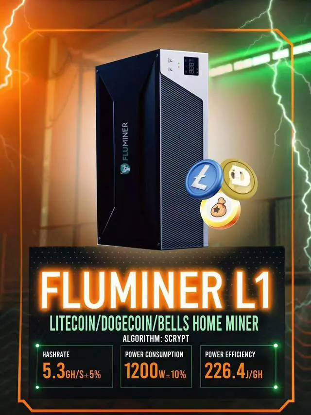 Alt view image 5 of 5 - New Fluminer L1 Doge Miner 5300Mh/s 1200W Dogecoin Miner Low power Consumption Support 110-240V Low Noise Doge BEL LTC Miner Good For Home Doge Mining LTC Mining
