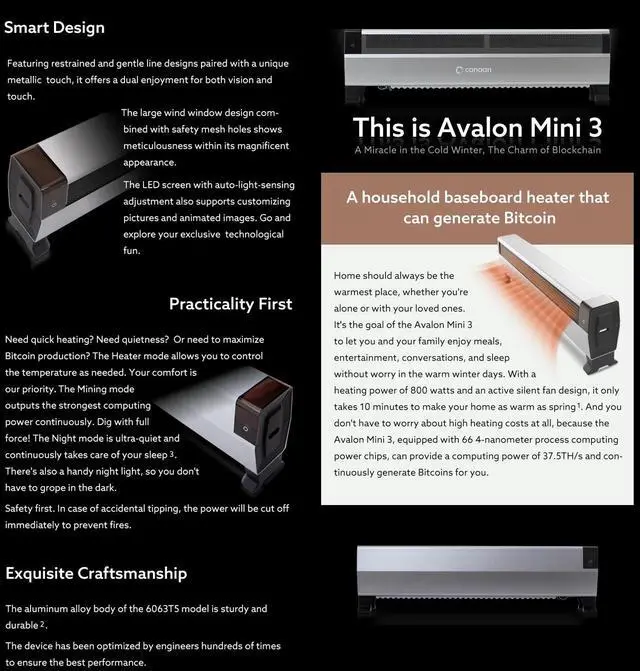 Alt view image 4 of 7 - New Canaan Avalon Mini 3 Home Bitcoin Miner 37.5Th/s 800W BTC Miner Avalon Mini3 Bitcoin Mining Low Noise for home btc mining